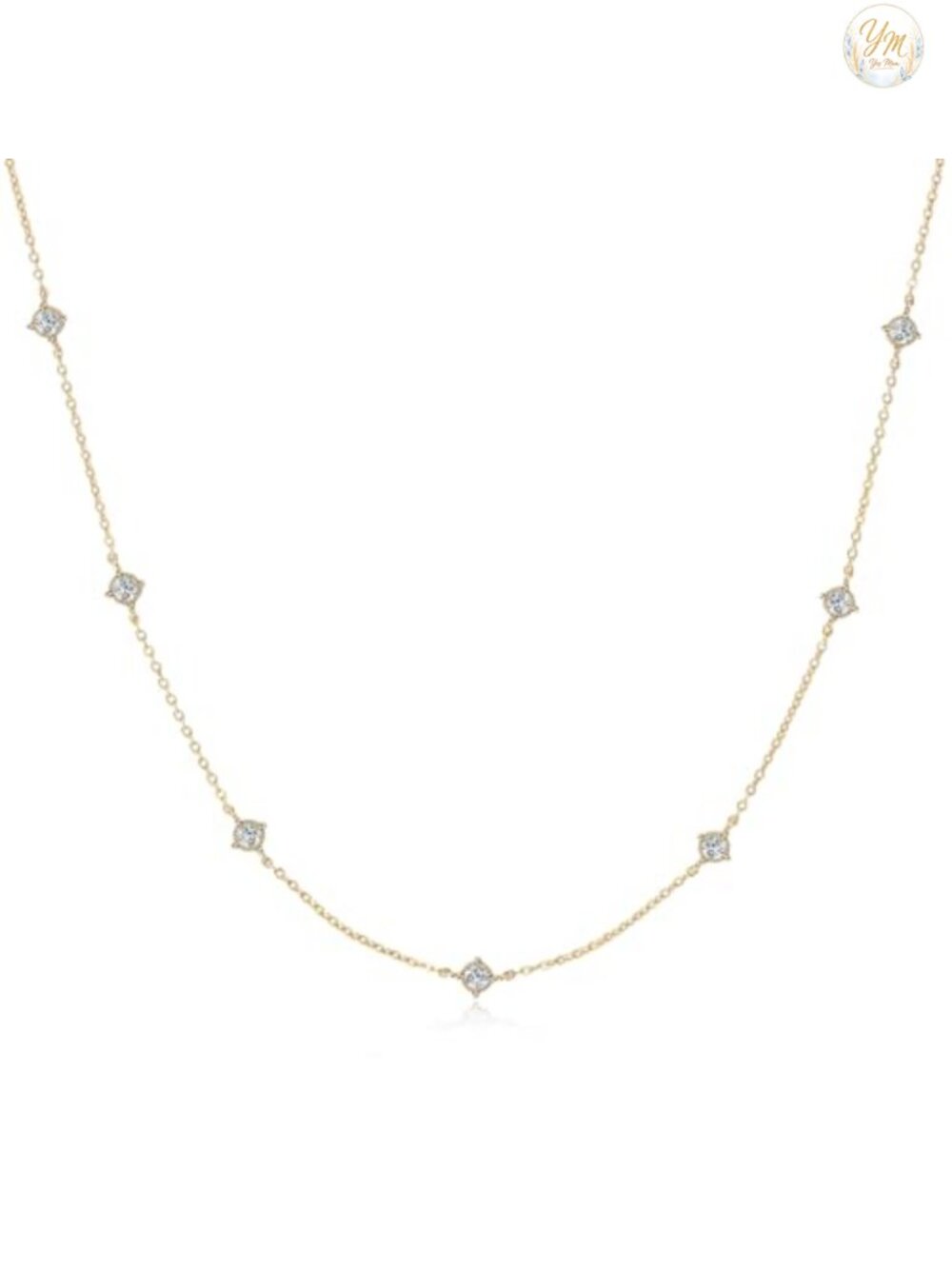 Moissanite Choker Necklace 16in Women Station 925 Sterling Silver 18K Gold